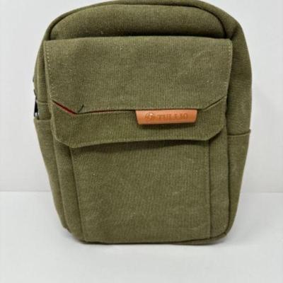 TULLIO Small Crossbody Canvas Camera Sling Bag - Olive Green	