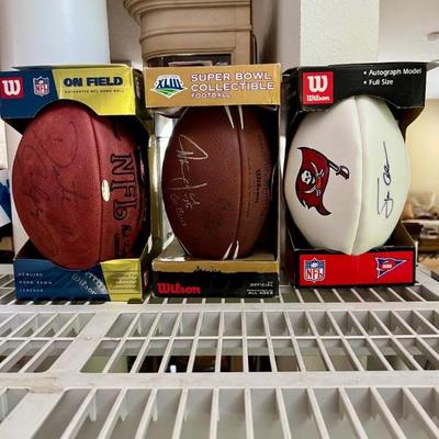 Signed footballs by Dante Culpepper, Jon Gruden and Errict Rhett