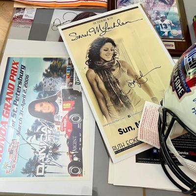 Signed memorabilia by Danica Patrick, Sarah McLaughlin, Johnny Unitas with COA’s 