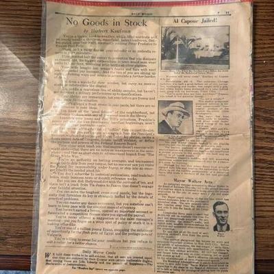 The Daily Mirror’s 1929 newspaper article of Al Capone’s arrest.