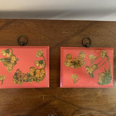 Vintage decoupage wall plaques circa 1974. 