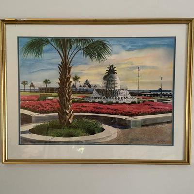 Large signed print of the pineapple fountain by Steven Jordon. 