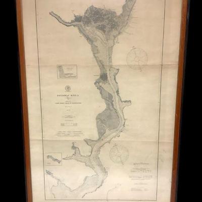 LIGR234 Framed Original 1902 Potomic River Nautical Map	Already framed of a nautical map of the Potomac River Indian head to Georgetown. 
