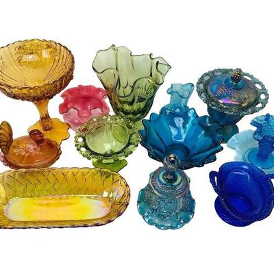 DEJE608 Fenton Colored Glass And More	This lot includes numerous gorgeous colored glass pieces ranging in gorgeous light to dark blues,...