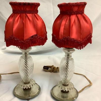 DEJE313 Pair Of Antique 1900-1920 Victorian Parlor Lamps	Red shades are probably reproductions but original wire frame.
