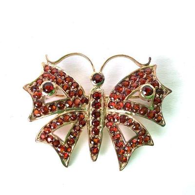 LIGR203 Bohemian Garnet Filled, 925 Sterling Butterfly Pin	Stamped 925 Sterling butterfly pin. 
