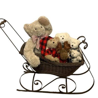 DEJE612 Victorian Sled And Boyd’s Collectibles	This lot includes a Victorian style children sled with a wicker lined inner basket, six...