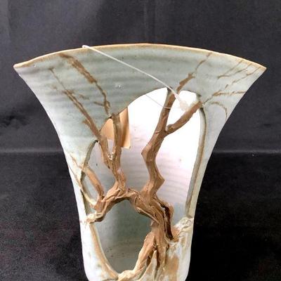 LIGR217 Walton Pottery NC Cut Out Tree Vase	North Carolina matte glazed pottery pierced sculpted treepot/ candle holder vase.
