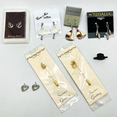 Costume Jewelry FT Golden Stick Pins, Pewter Earrings, More
