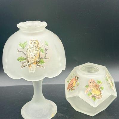 (2) Westmoreland Frosted Glass Owl Candle Holders
