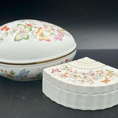 (2) Avon Handcrafted Porcelain Trinket Boxes Feat. 22k Gold Trim
