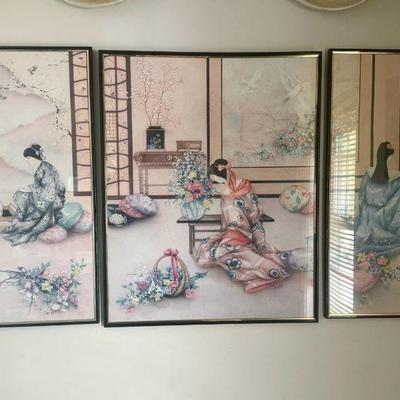 (3) Pc Scene Oriental Art Prints Japanese Women Geisha Signed Smith
