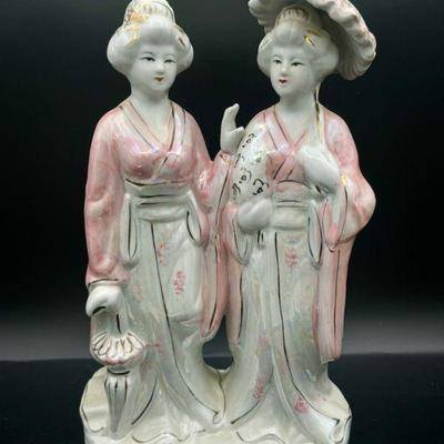 Vintage Iridescent Asian Women Figurine
