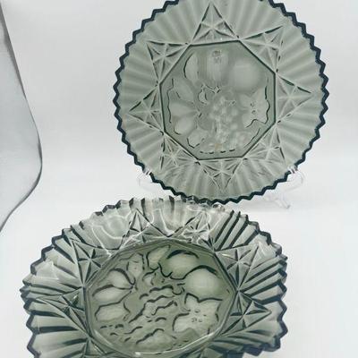 (2) Vintage Smokey Gray Glass Dishes
