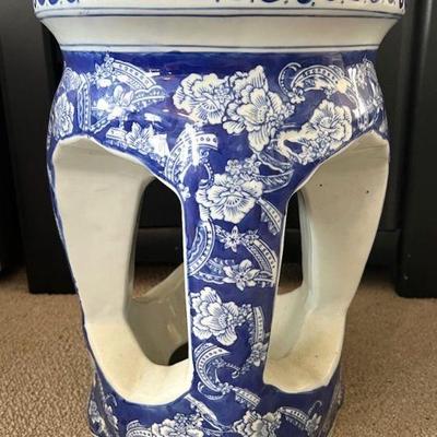 Vintage Blue & White Chinese Porcelain Garden Stool
