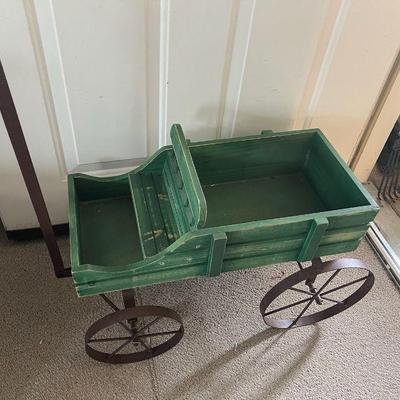 Rolling Wooden Green Sleigh Garden Planter
