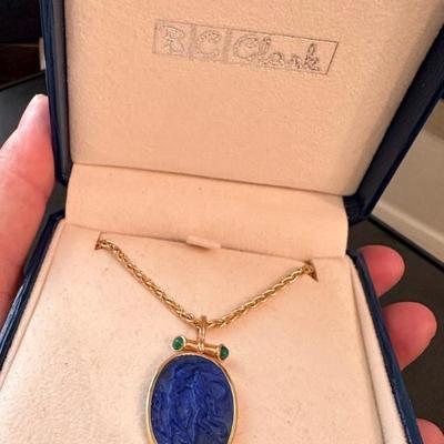 Blue lapis cameo with emerald from BC Clark