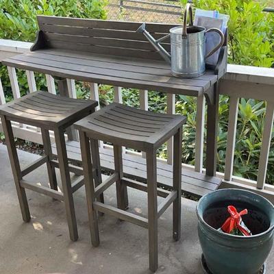 Patio Railing Bar Height Table with 2 Stools