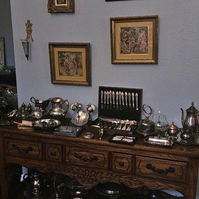Many silverplated serving items