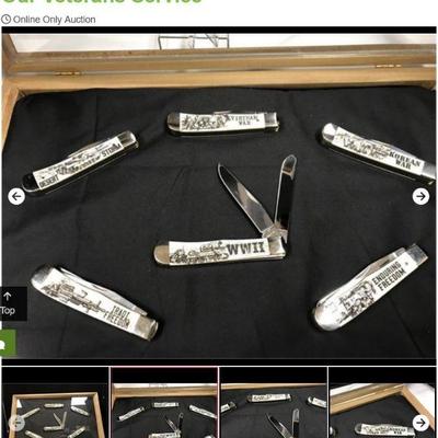 Lot # : 301 - Display- Trappers Recognizing Our Veterans Service
All 5 Knives are Case xx USA 6254 Measures: 4 " closed Blades: 2 SS...
