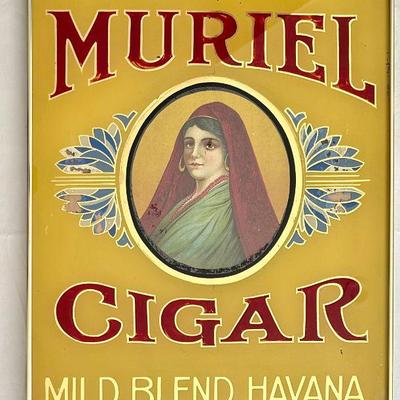 Antique Muriel Cigars Mild Blend Havana Reverse Painted Glass Sign