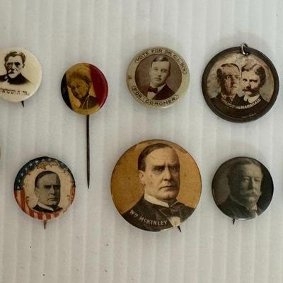 Lot of 10 Late 19th Early 20th Century Political Buttons Roosevelt Taft McKinley
