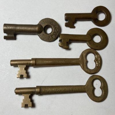 Lot of 5 Brass Railroad R.R. Padlock Keys Southern Pacific + Adlake +