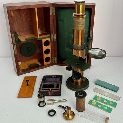 Antique G. Oberhaeuser, Place Dauphine, Paris Brass Drum Microscope