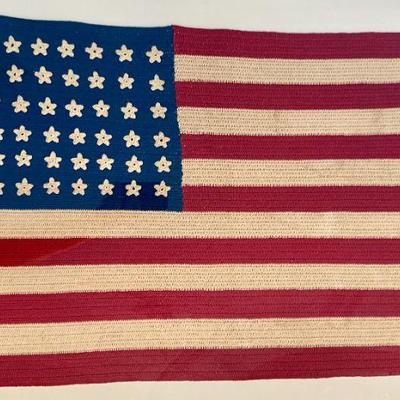 Antique LARGE Folk Art Crocheted 48 Star United States U.S. Flag