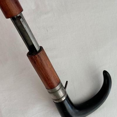 Antique Gentelmens Ebony Handle Gun Walking Stick Cane
