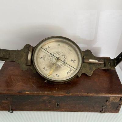 Antique J.T. Hobby New York Brass Railroad Surveyors Compass & Box