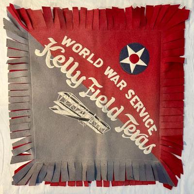Antique WW1 Kelly Field Texas US Air Service Jenny Airplane Felt Sign Pennant