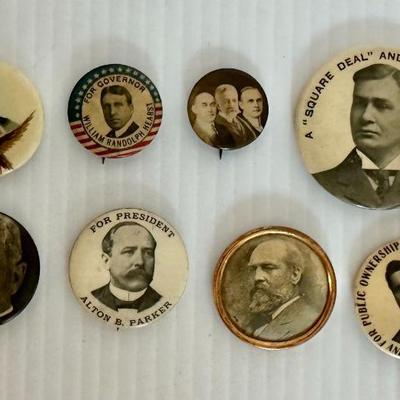 Lot of 8 Antique Early 20th Century Political Campaign Buttons Pinbacks