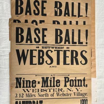 Lot of 5 Antique 1900 Webster New York Baseball Team Broadside Sign Poster