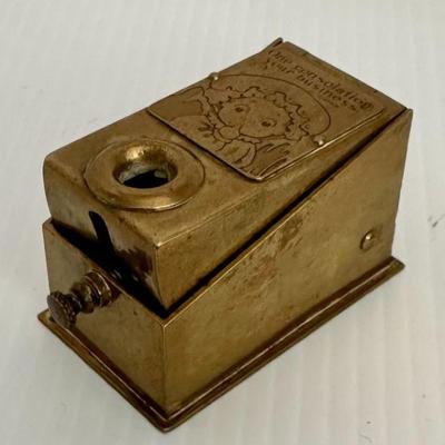Antique 19th Century Small Brass Advertising Counter Cigar Cutter