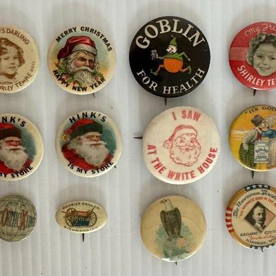 Lot of 12 Antique Advertising Buttons Pinbacks Santa Claus Farm Plows