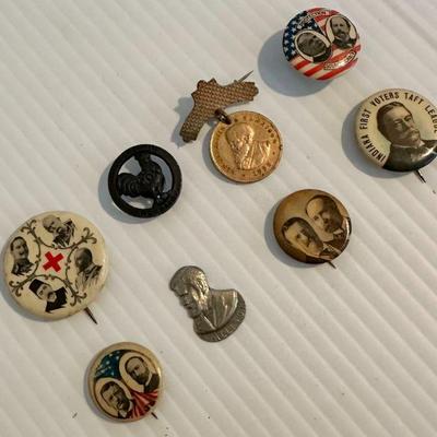 Lot of 8 Antique Political Campaign Buttons Pinbacks Teddy Roosevelt Taft