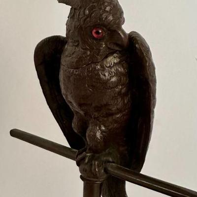 Antique Bronze Cockatiel Bird Match Holder Sculpture