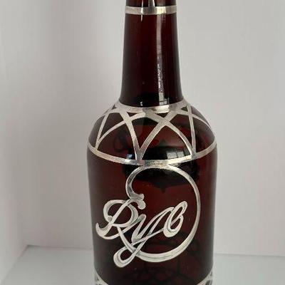 2 Antique Sterling Silver Overlay Rye Whiskey Bar Bottles