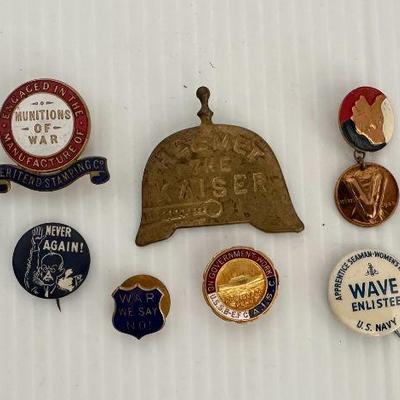 Lot of 10 Antique Vintage WW1 WWII Buttons Pinbacks Kaiser Victory Labor