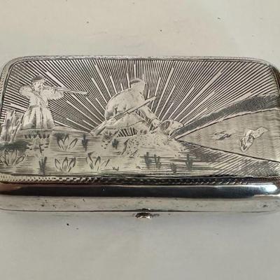 Antique Russian Silver Hunting Scene Snuff Box