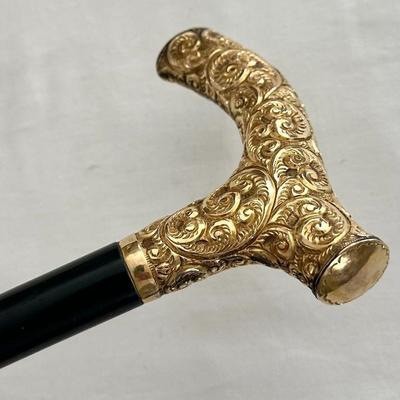 Antique K&H Ornate Gold Filled Handled Walking Stick Cane