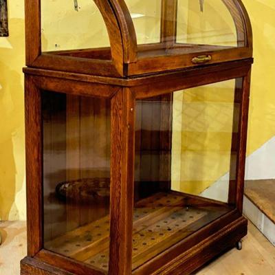 Antique Oscar Onken Co. Curved Glass Walking Stick Cane Cabinet