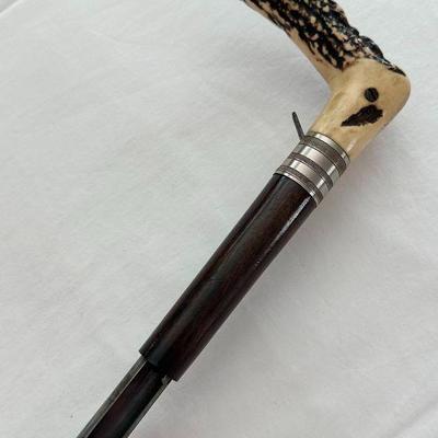Antique Gentlemans Antler Handle Gun Cane Walking Stick
