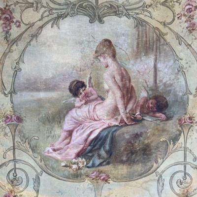 Antique 1894 San Francisco Winter Exposition Canvas Lady Pavilion Painting