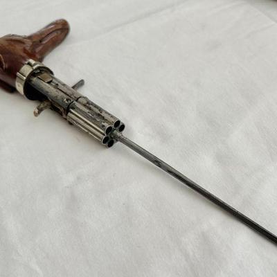 RARE Antique Touchard Pepperbox Stiletto Dog Handle Walking Stick Cane
