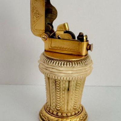 Antique Gentlemans Bone and Brass Table Cigar Lighter