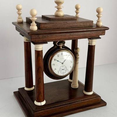 Antique Wood and Bone Jeweler Pocket Watch Display Holder