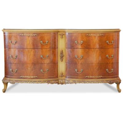 Large 61-Inch French Provincial Burled Wood Dresser