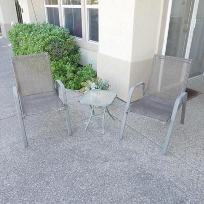 Pair of Outdoor Armchairs & Small Side Table